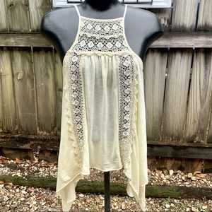 Asymmetrical Open Back Tank Embroidered ; Size Med